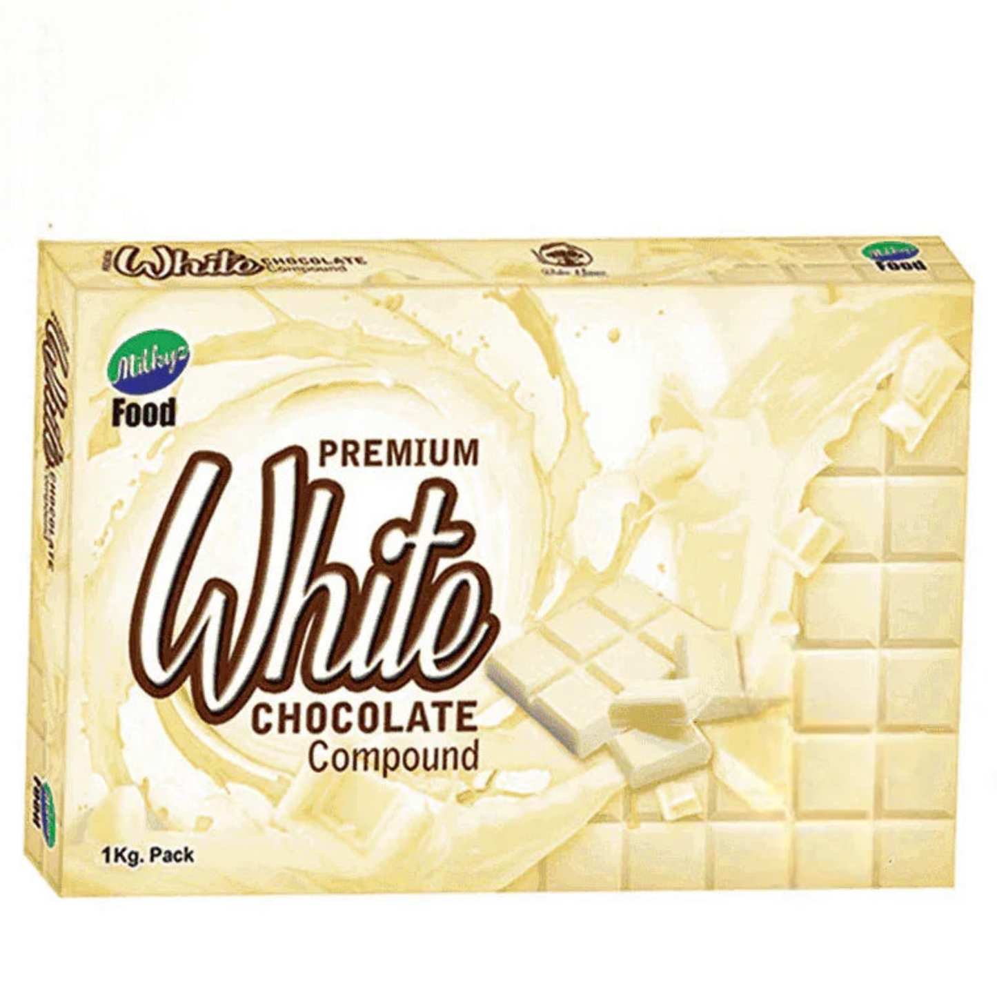 Milkyz Premium White Chocolate Compound 1kg, creamy, smooth chocolate for desserts, baking, and confectionery recipes.